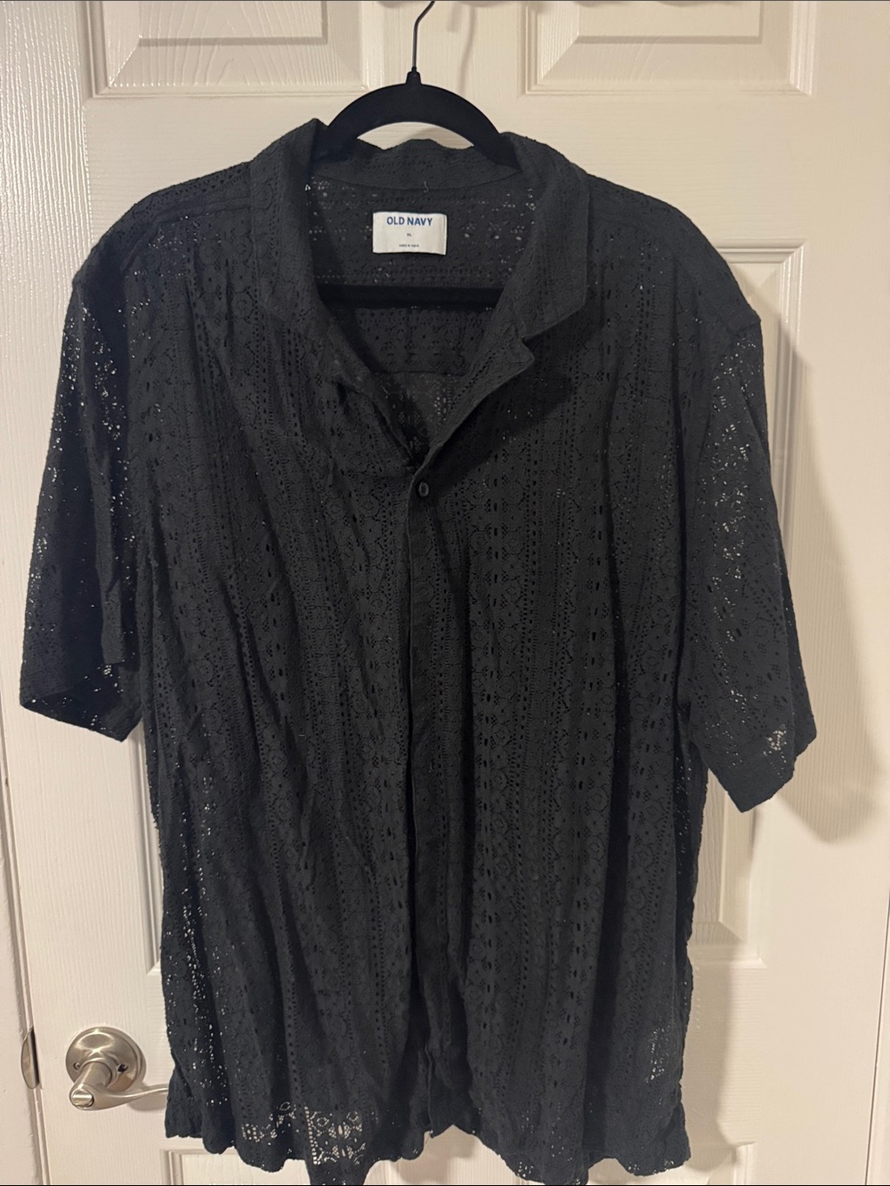 Old Navy Men's Black Short-Sleeve Eyelet Button-Down Shirt